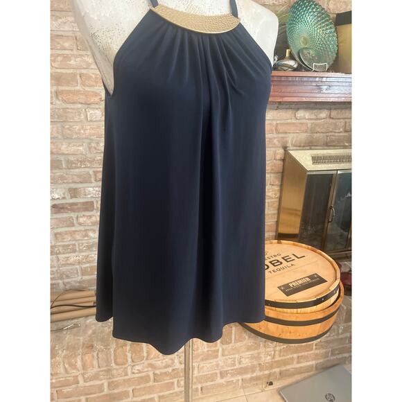 Michael Kors black halter top with a gold chain neckline detail. Sz Small - Picture 3 of 4